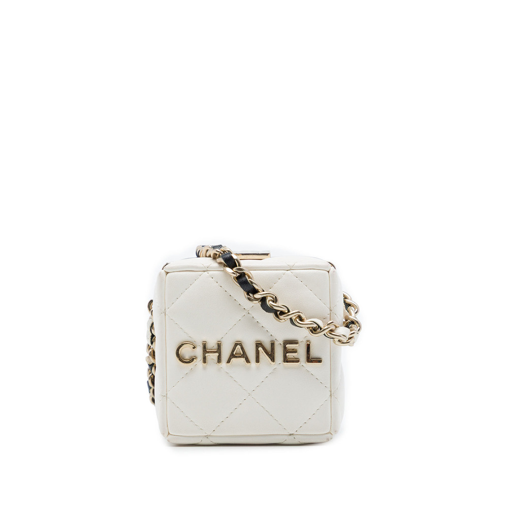 Pre-Loved Chanel Bicolor Quilted Lambskin Cube Clutch with Chain